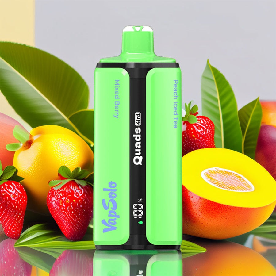VapSolo Quads 80000 – Mixed Berry & Strawberry Mango & Green Grape Grapefruit Green Tea & Peach Iced Tea 5%